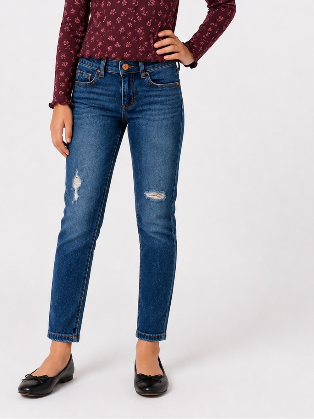 Art Class Girls Distressed Blue Denim Jeans Straight Leg Size 10